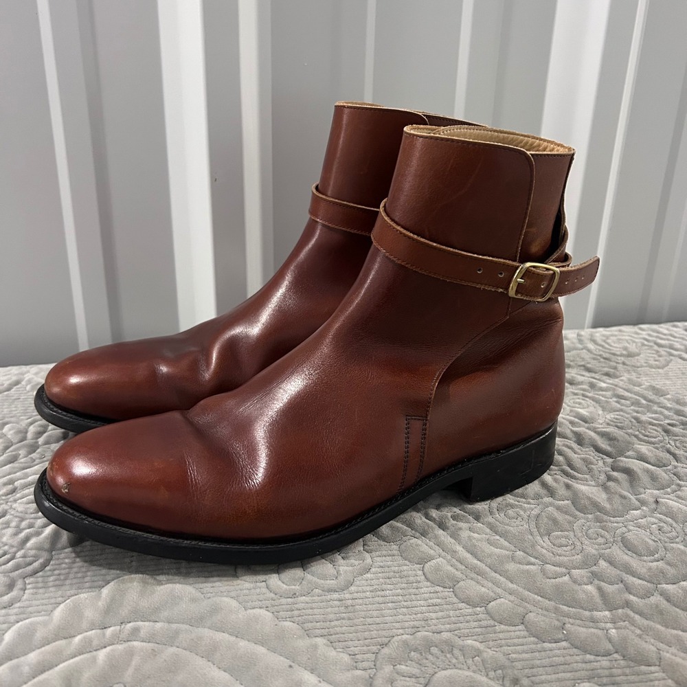 Mack James Cognac Leather Jodhpur Dress Ankle Strap Buckle Chelsea Boots 9
